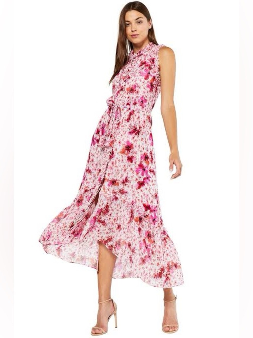 MISA Los Angeles Aurelie Floral Ruffled Maxi Dress Small Hi Low Luxury Party